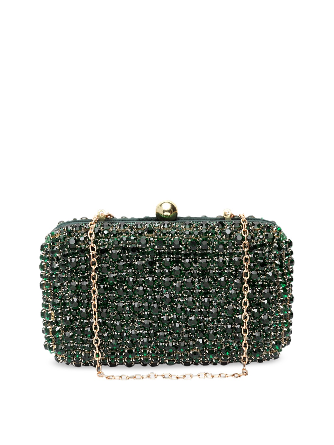 

DUGRISTYLE Green Embellished Box Clutch