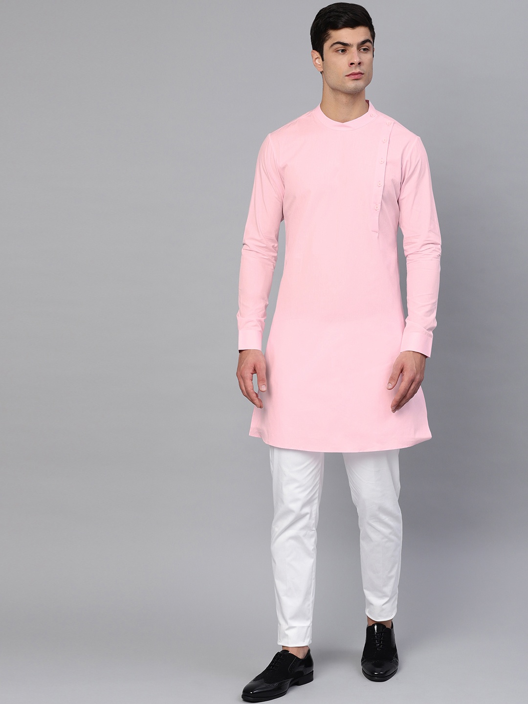 

See Designs Men Pink & White Solid Kurta with Trousers