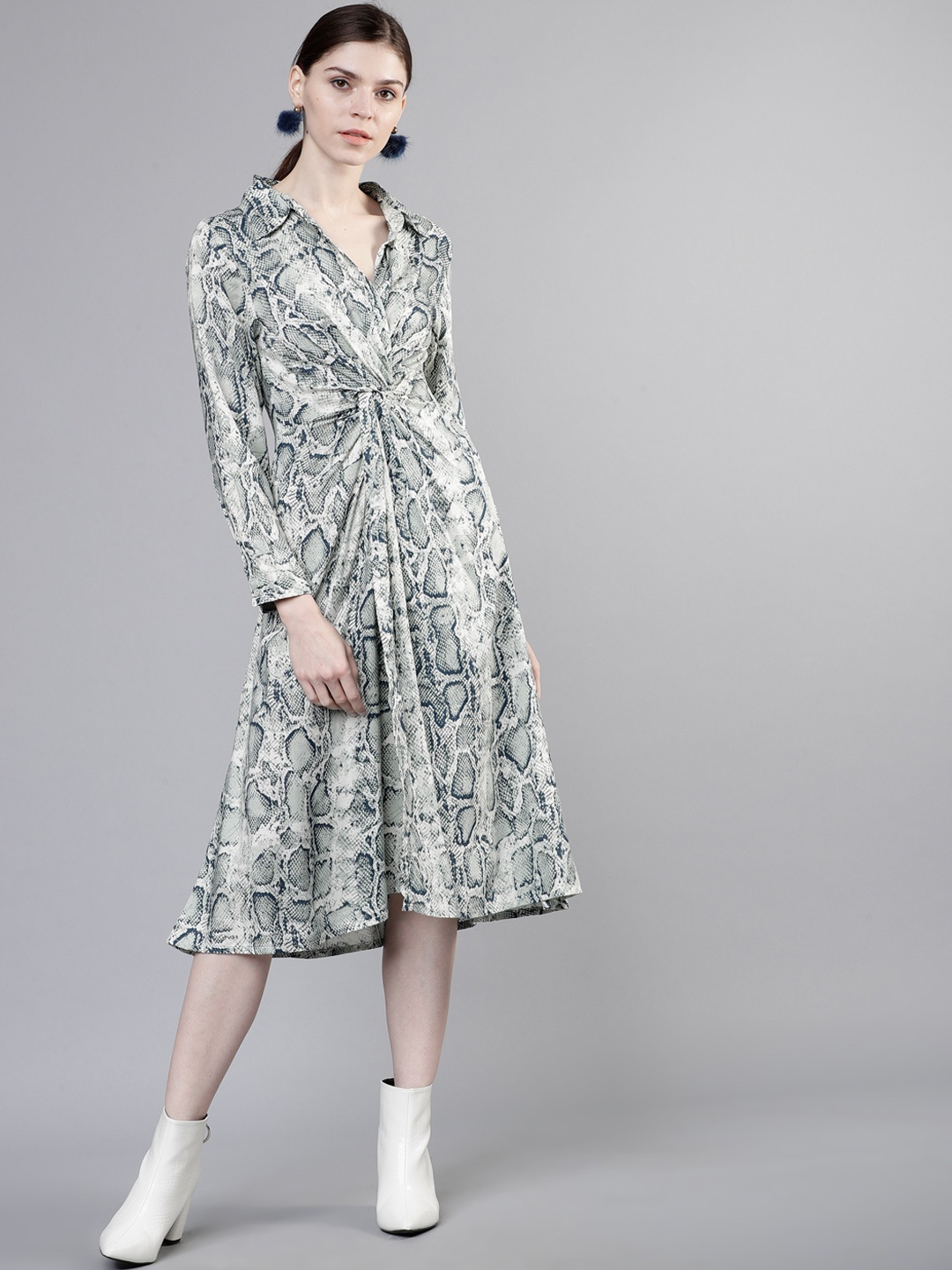 

Tokyo Talkies Women White Printed A-Line Midi Dress