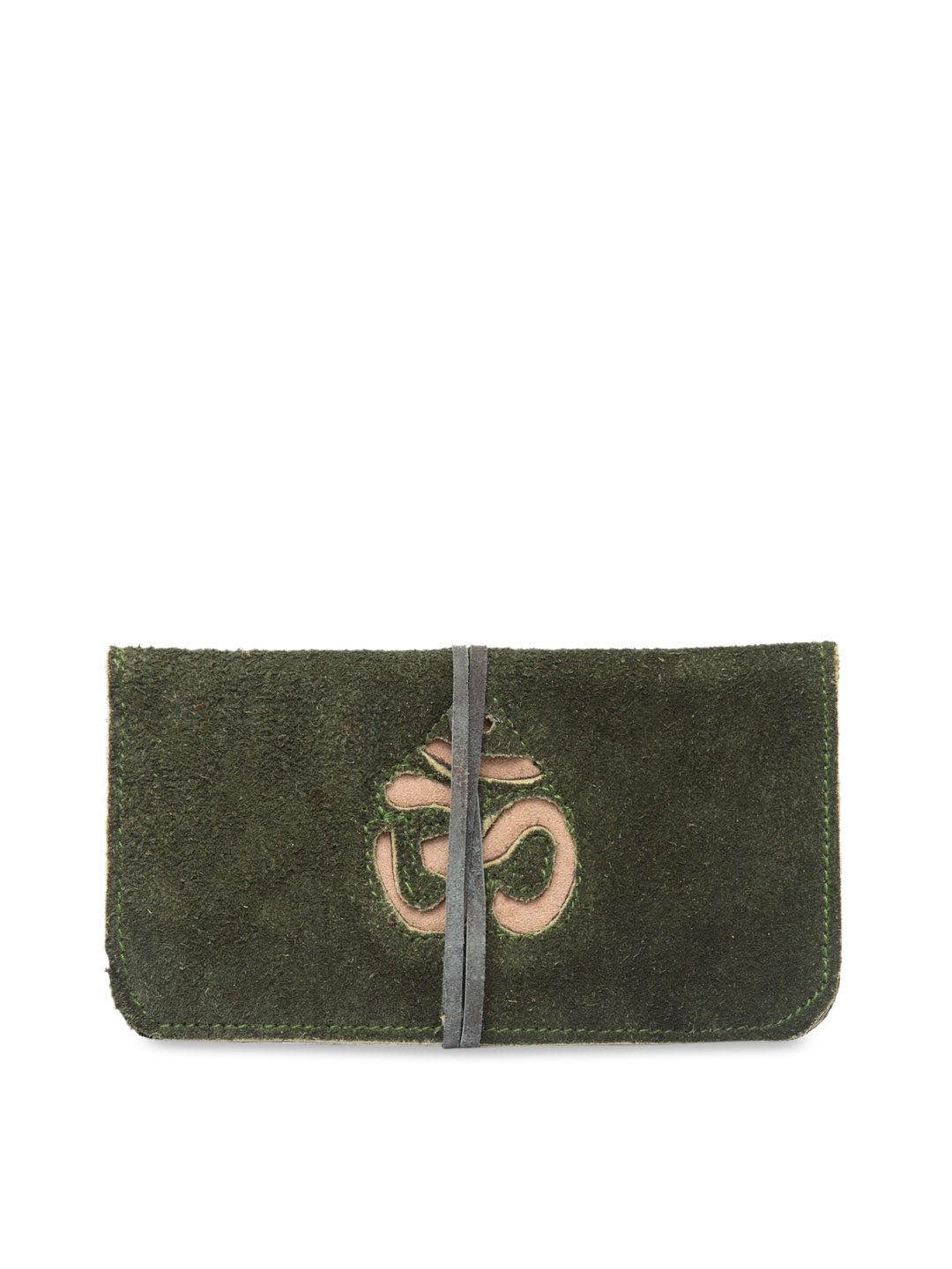 

DUGRISTYLE Green Textured Foldover Clutch With Cut Work Detailing