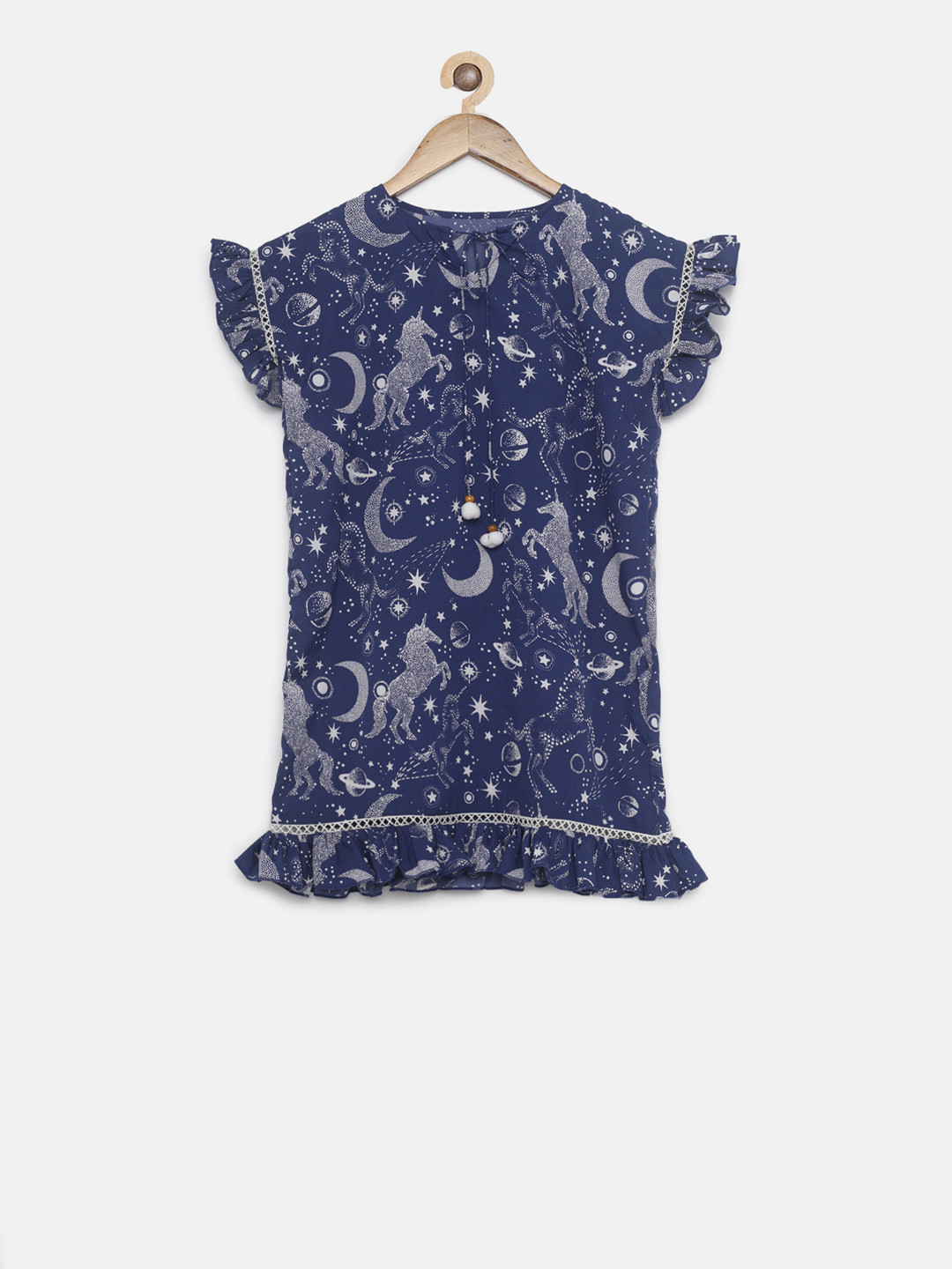 

The Kaftan Company Girls Navy Blue Unicorn Printed Drop-Waist Dress