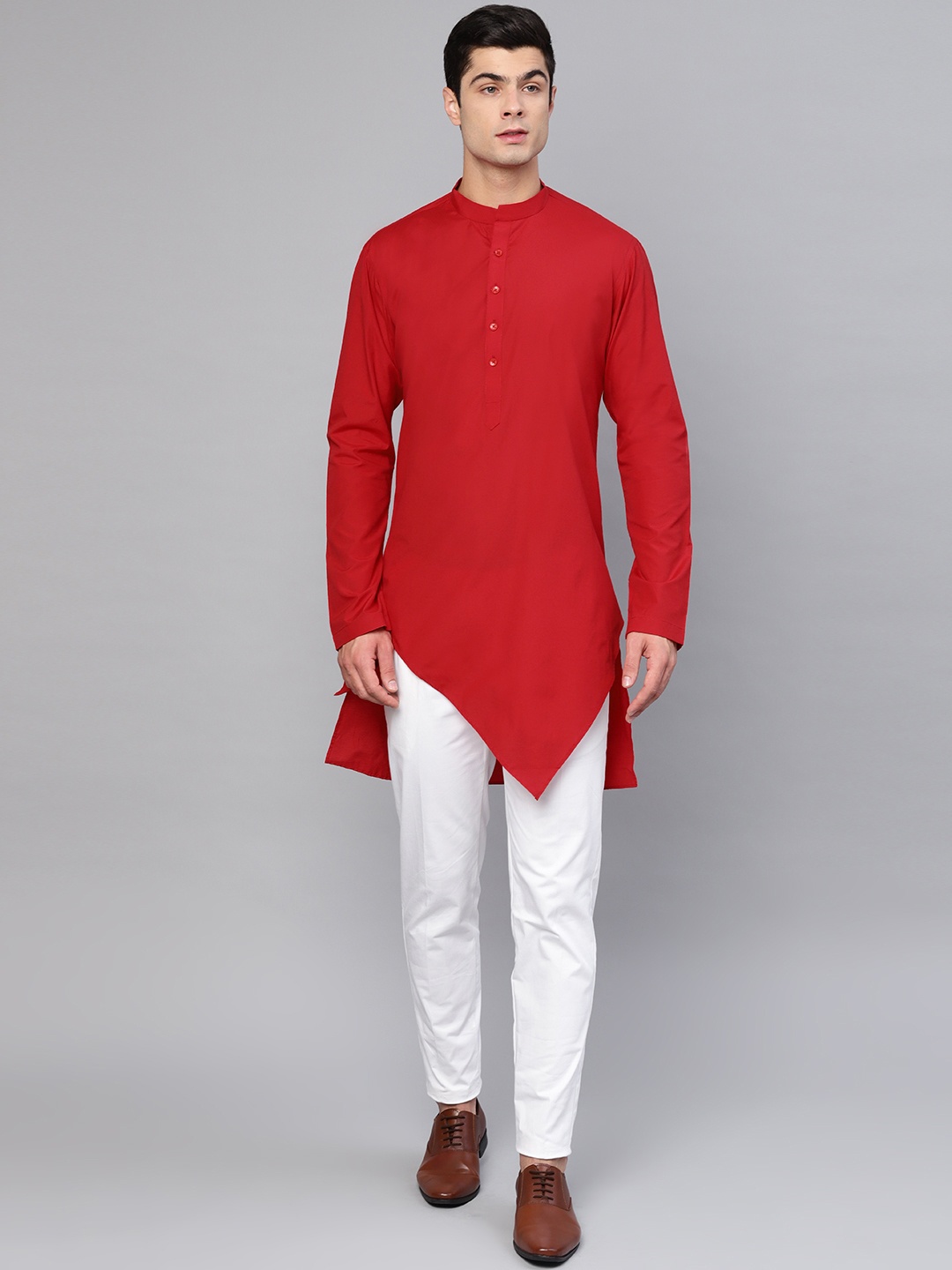 

See Designs Men Red & White Solid Kurta with Trousers