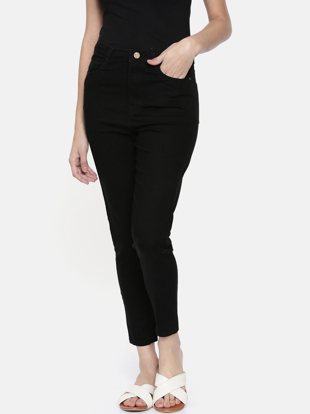 ZHEIA Women Black Skinny Fit High-Rise Clean Look Cropped Jeans