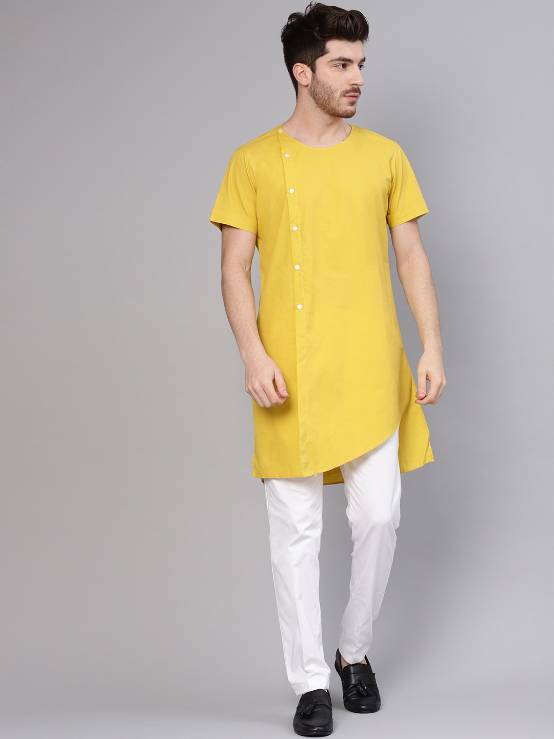 

See Designs Men Mustard Yellow & White Solid Kurta with Trousers