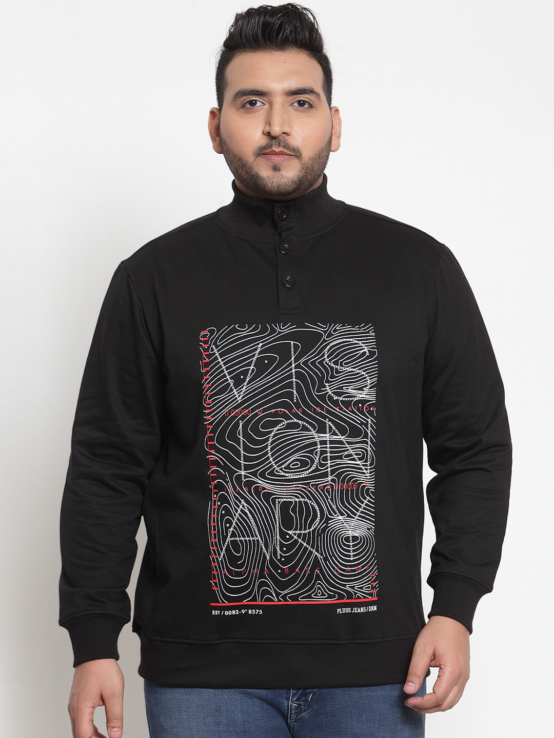 

plusS Men Black Printed Sweatshirt