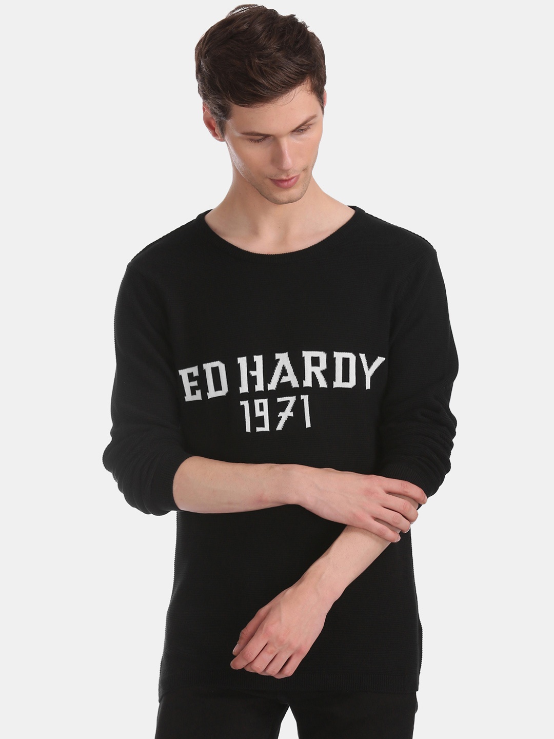 

Ed Hardy Men Black Self Design Pullover Sweater