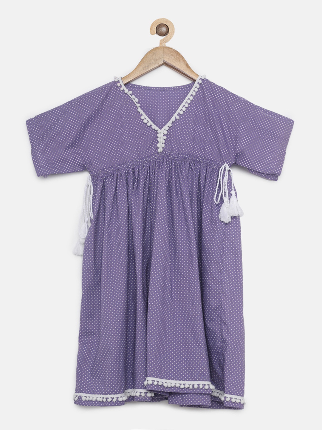 

The Kaftan Company Girls Lavender & White Polka Dot Printed Fit and Flare Dress