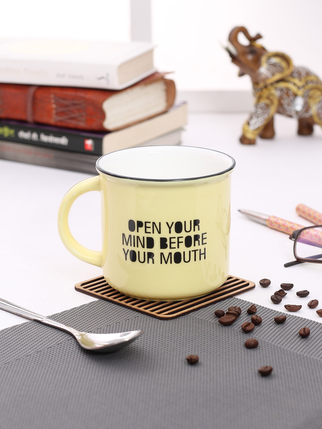 

JCPL Yellow & Black 2-Pieces Printed Porcelain Mugs Set