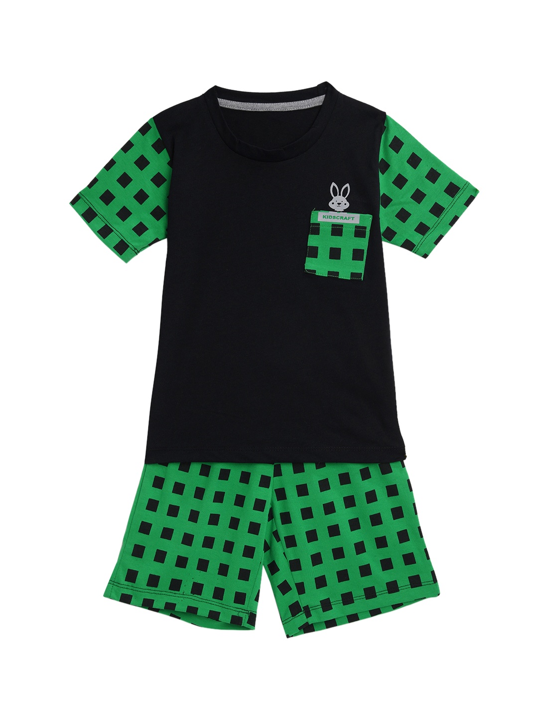 

KIDSCRAFT Boys Black & Green T-shirt with Shorts