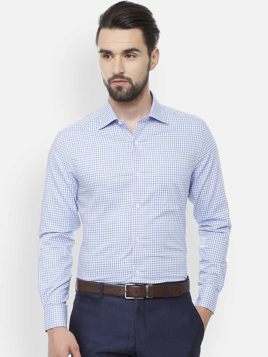 

Louis Philippe Permapress Men Blue & White Regular Fit Checked Formal Shirt