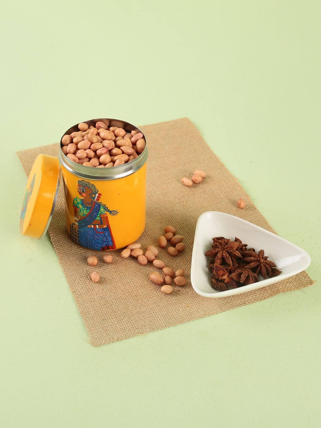 

Chumbak Yellow & Blue Steel Tin Storage