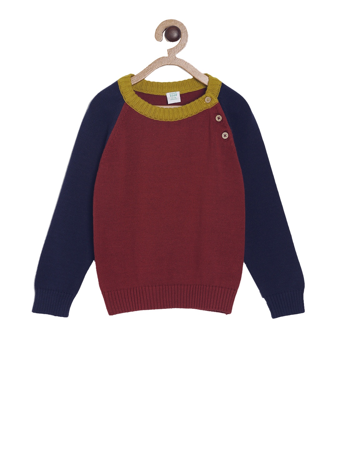 

MINI KLUB Boys Maroon & Navy Blue Solid Pullover Sweater