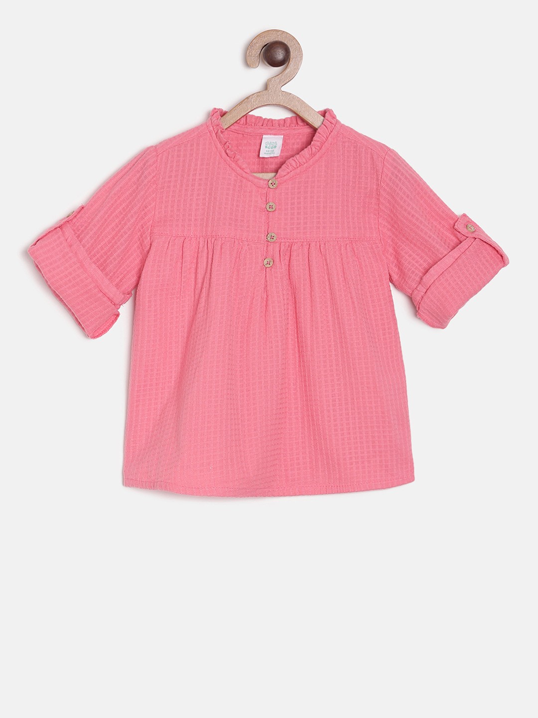

MINI KLUB Girls Pink Checked Pure Cotton Top