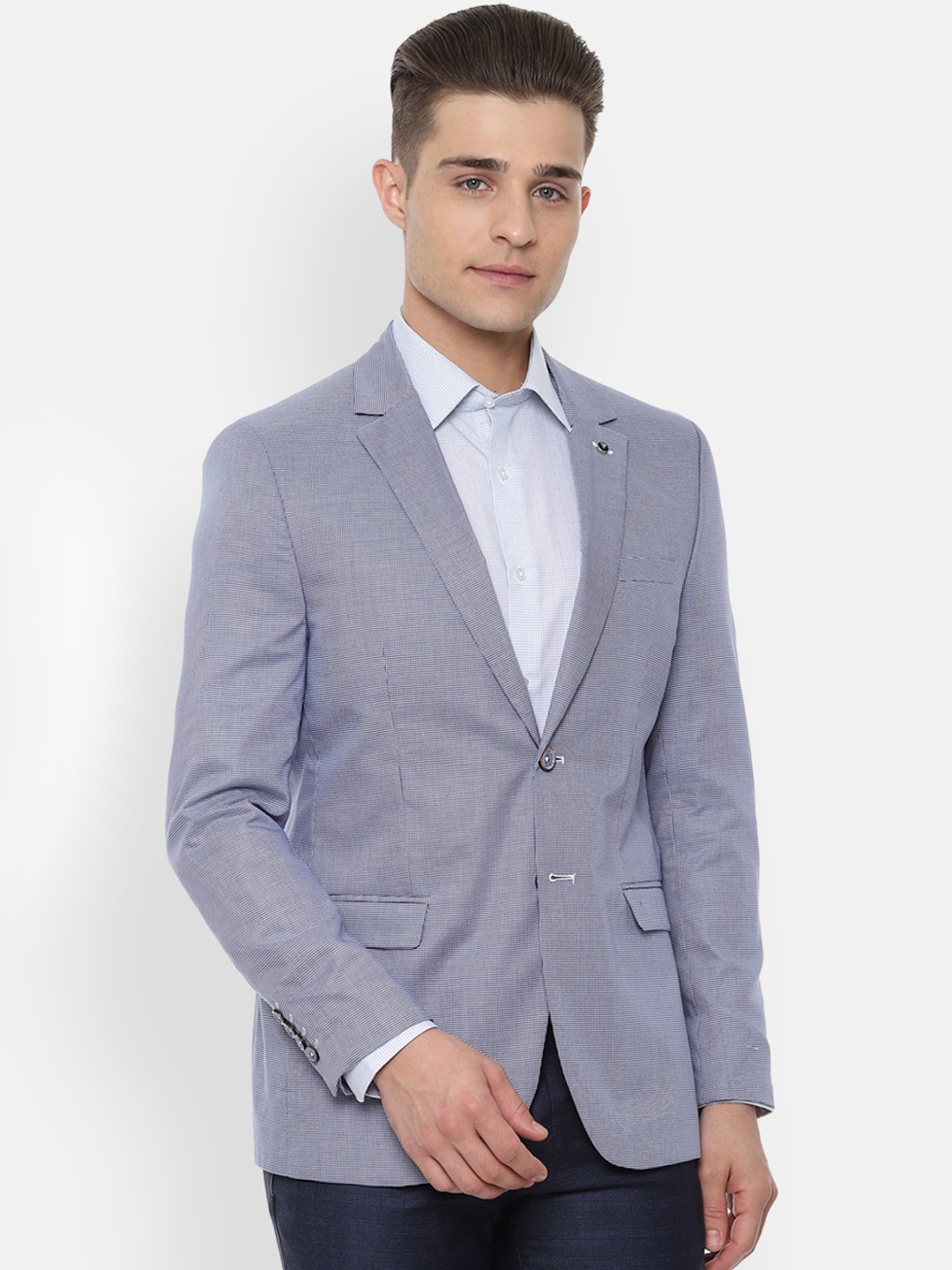 

Van Heusen Men Blue Slim Fit Self Design Single-Breasted Pure Cotton Blazer