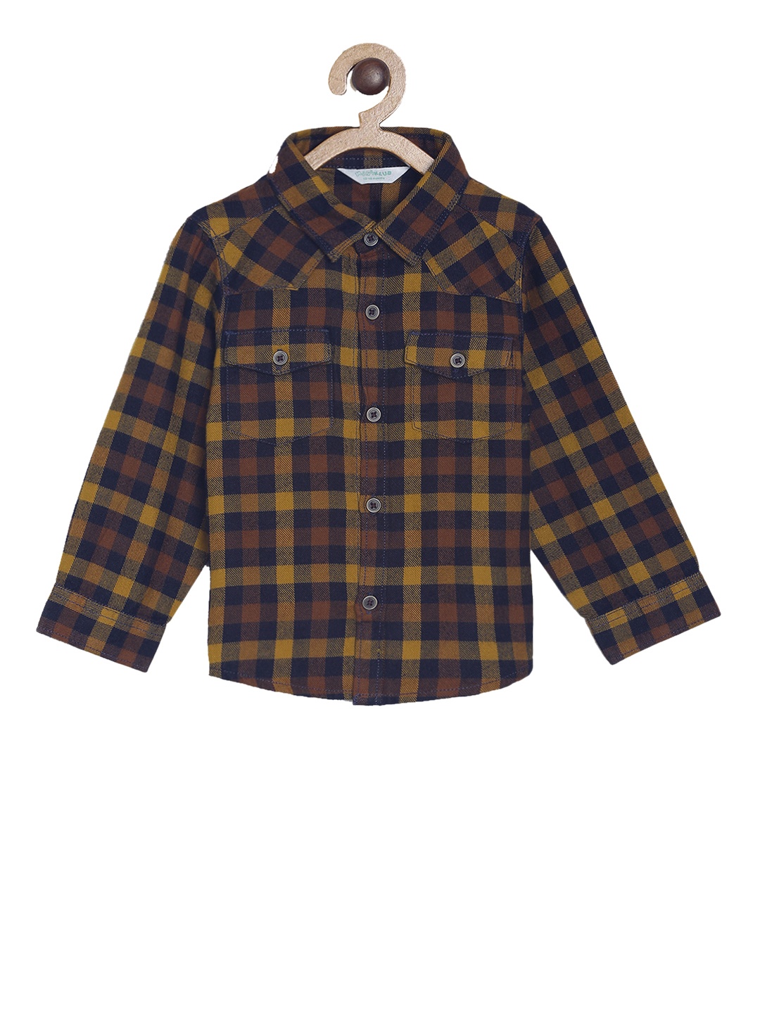 

MINI KLUB Boys Brown & Navy Blue Regular Fit Checked Casual Shirt