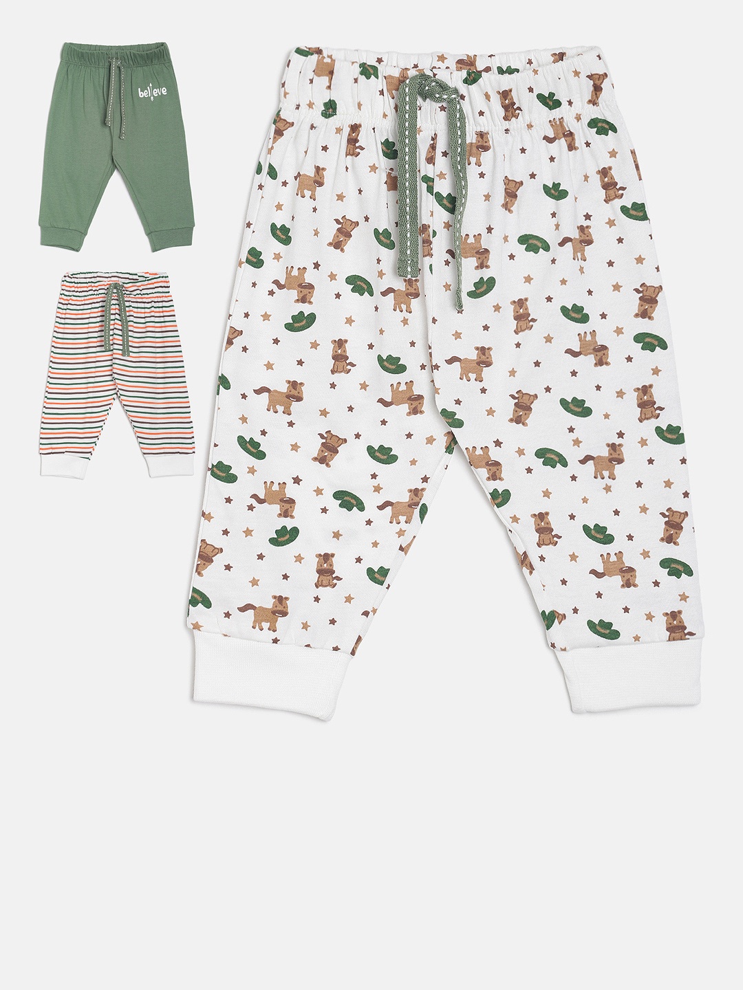 

MINI KLUB Boys Pack of 3 Green & White Printed Lounge Pants