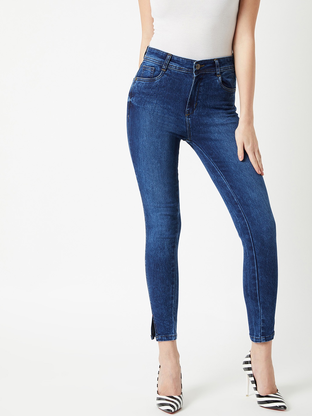 

Miss Chase Women Blue Skinny Fit High-Rise Clean Look Stretchable Denim Crop Jeans