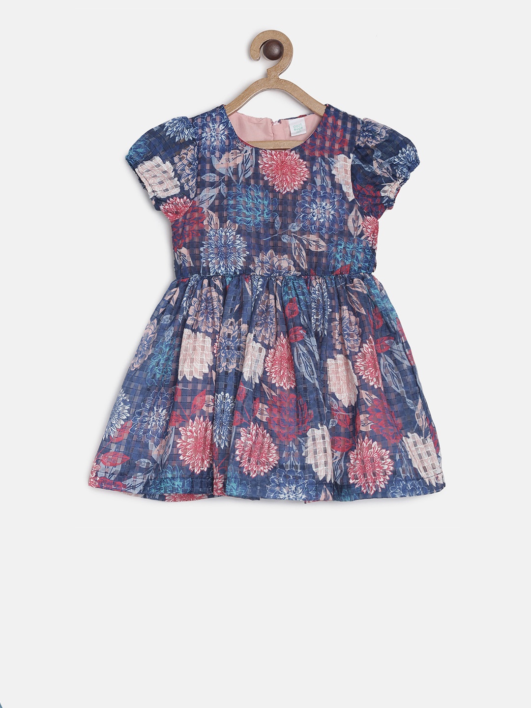 

MINI KLUB Girls Blue Floral Printed Fit and Flare Dress