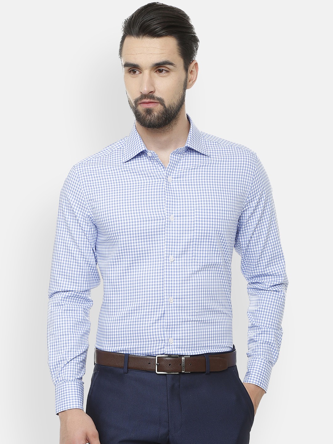 

Louis Philippe Permapress Men Blue Classic Regular Fit Checked Formal Shirt