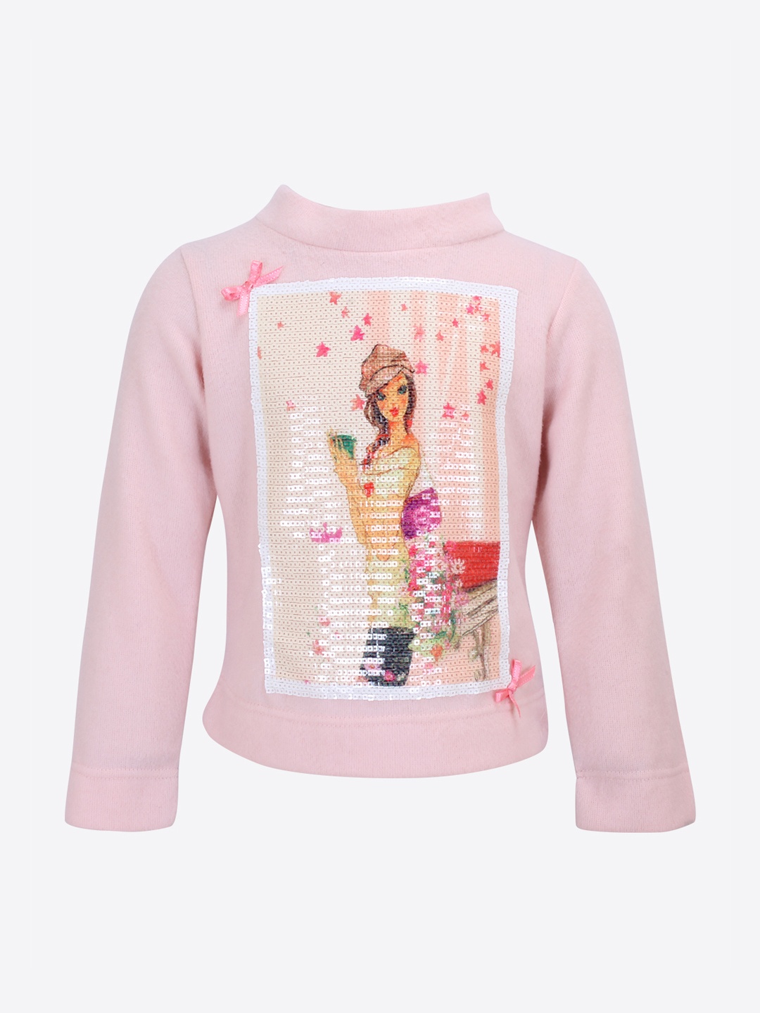 

CUTECUMBER Girls Pink Embellished Round Neck T-shirt