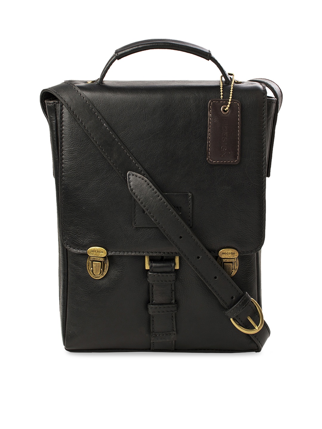 

Hidesign Men Black Solid Leather Messenger Bag