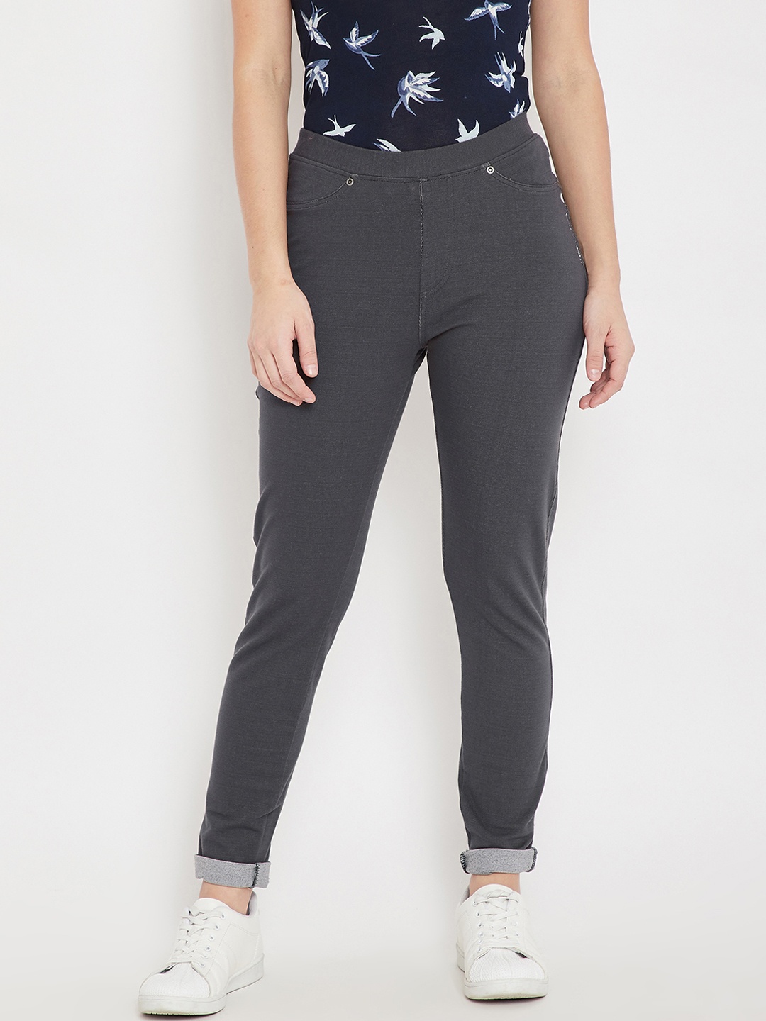 

JUMP USA Women Charcoal Grey Solid Treggings