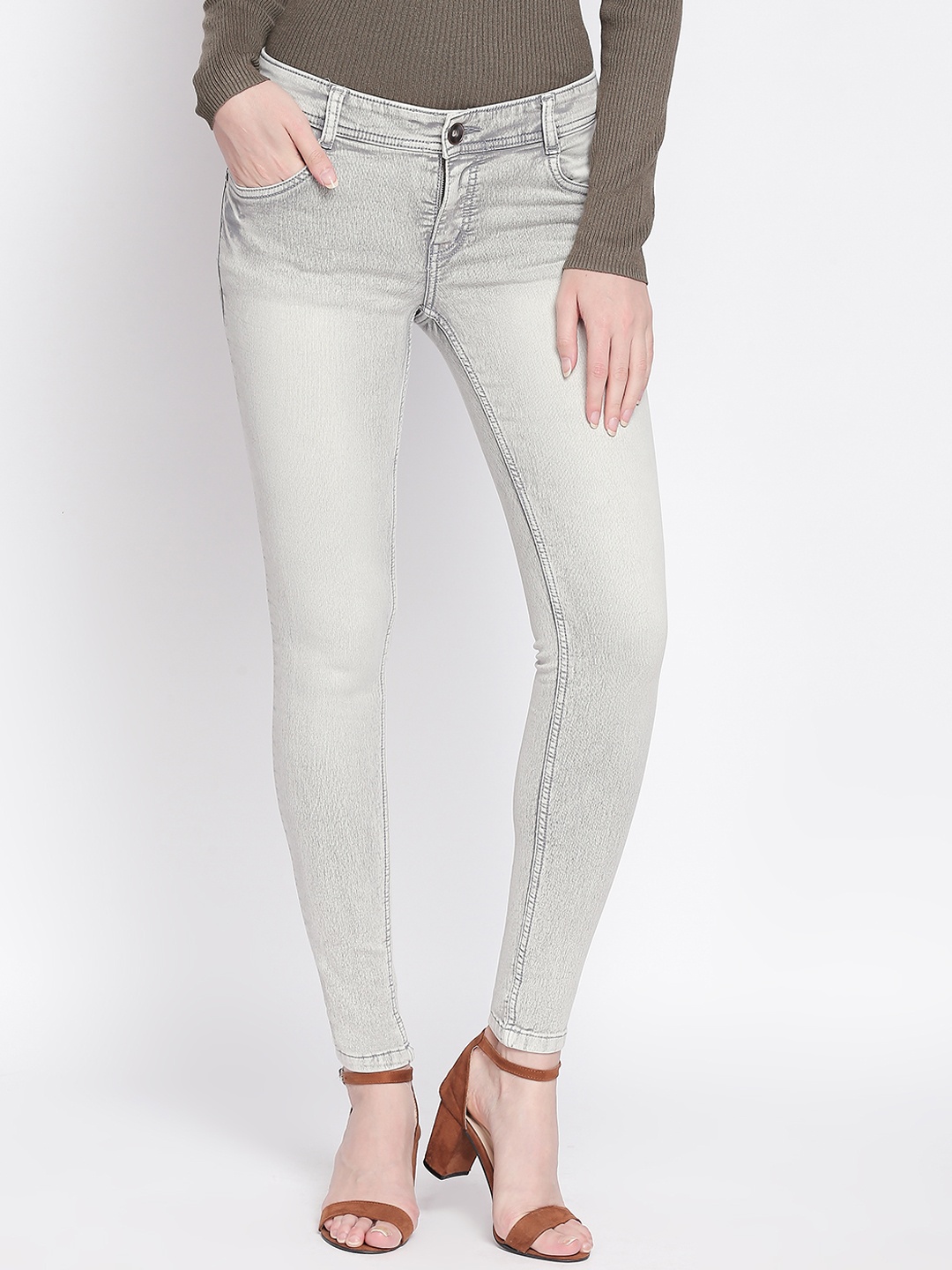 

High Star Women Grey Slim Fit Mid-Rise Clean Look Stretchable Jeans