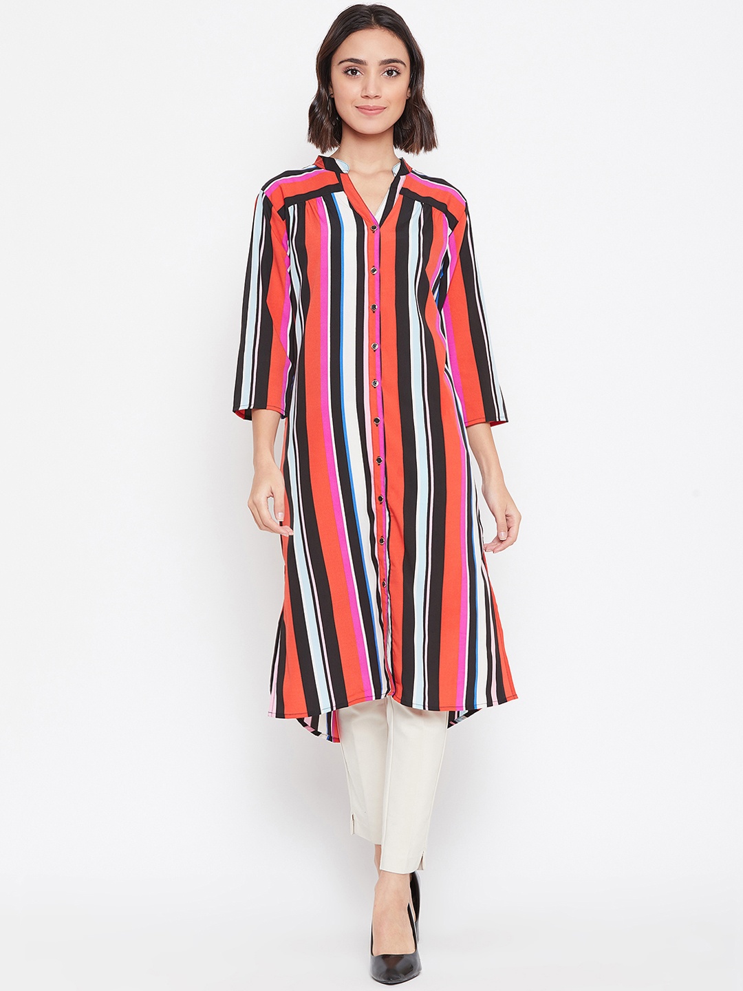 

Ruhaans Women Multicoloured Striped A-Line Kurta, Multi