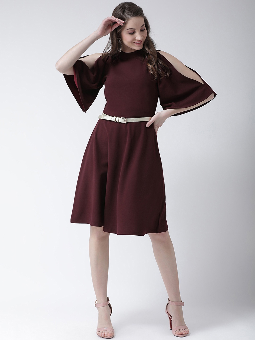 

KASSUALLY Women Maroon Slit Sleeves Fit and Flare Dress