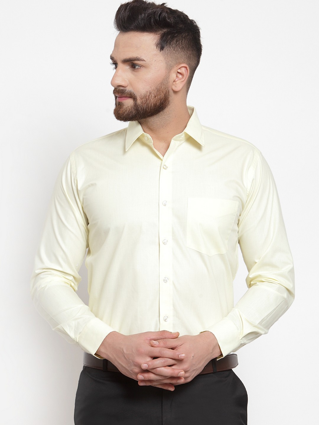 

Hancock Men Slim Fit Wrinkle Resistant Solid Formal Shirt, Yellow