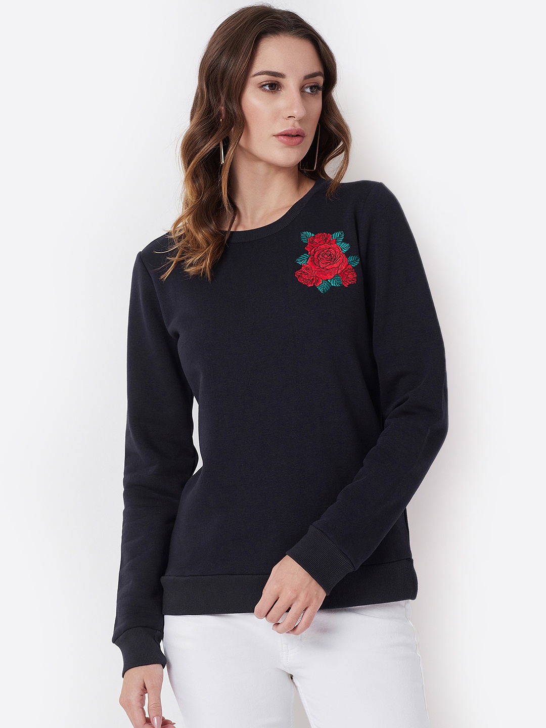 

Nun Women Navy Blue & Red Solid Sweatshirt