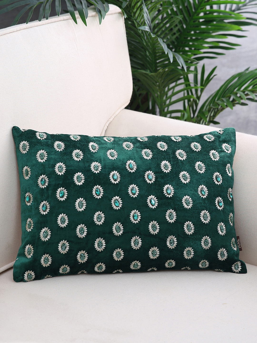 

Pure Home and Living Green Single Floral Rectangle Cushion Cover