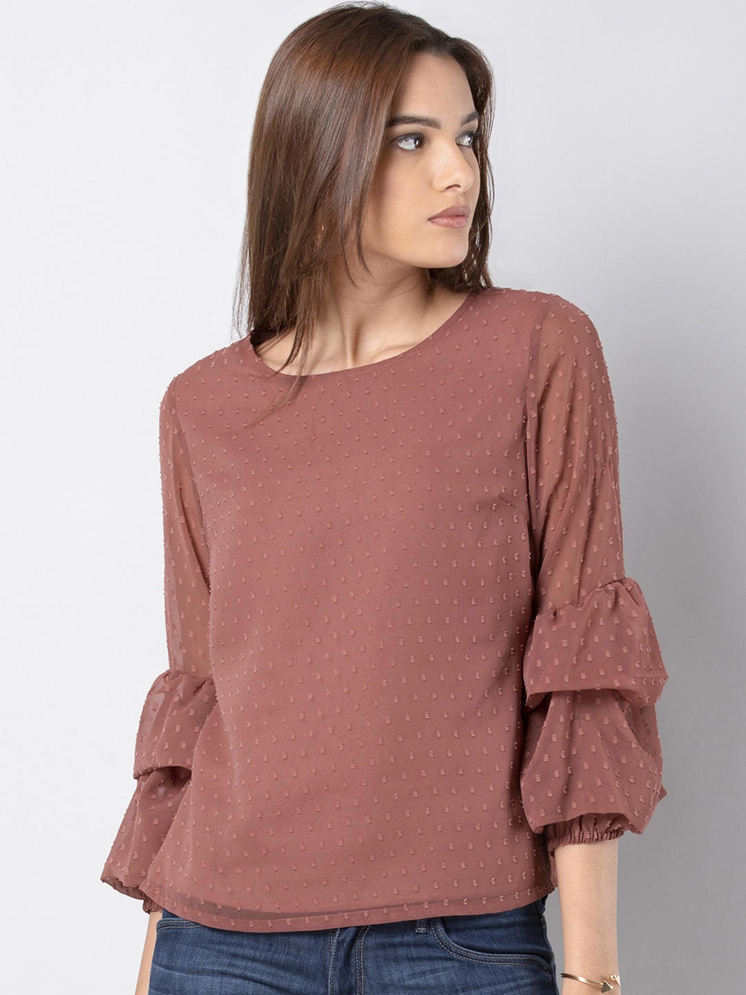 

FabAlley Women Pink Self Design Top