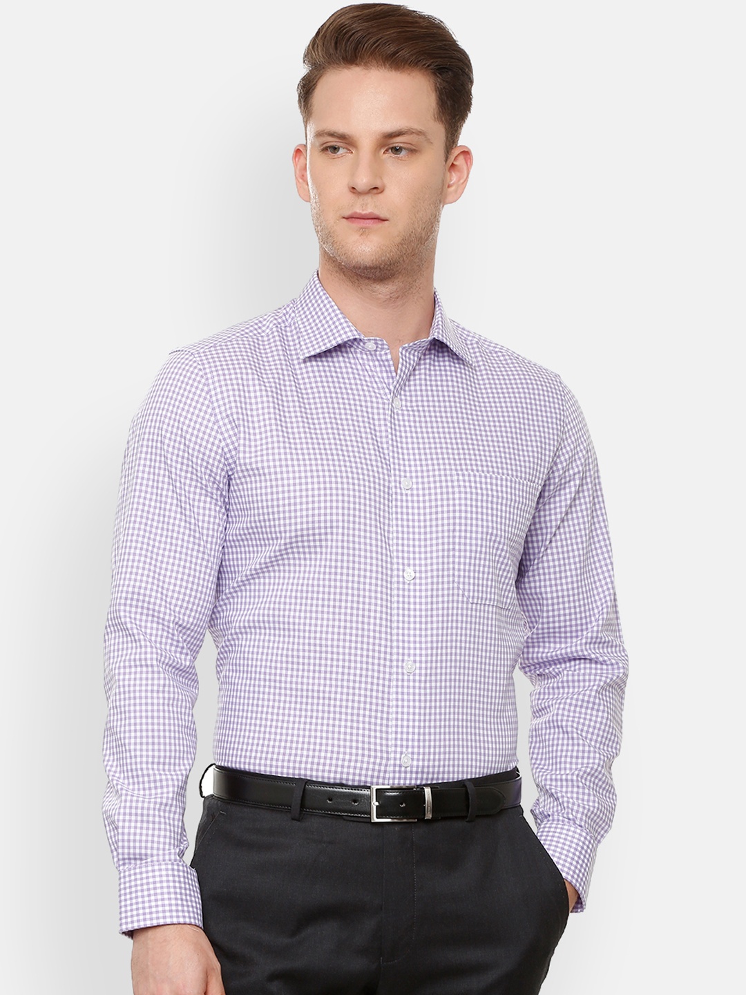 

Louis Philippe Permapress Men Purple & White Regular Fit Checked Formal Shirt