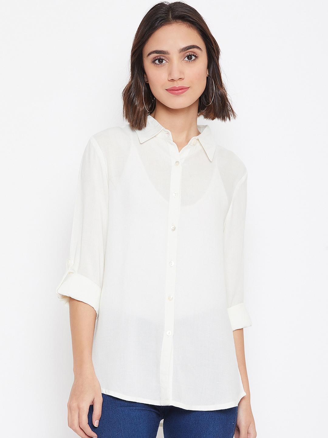 

Ruhaans Women White Classic Regular Fit Solid Casual Shirt