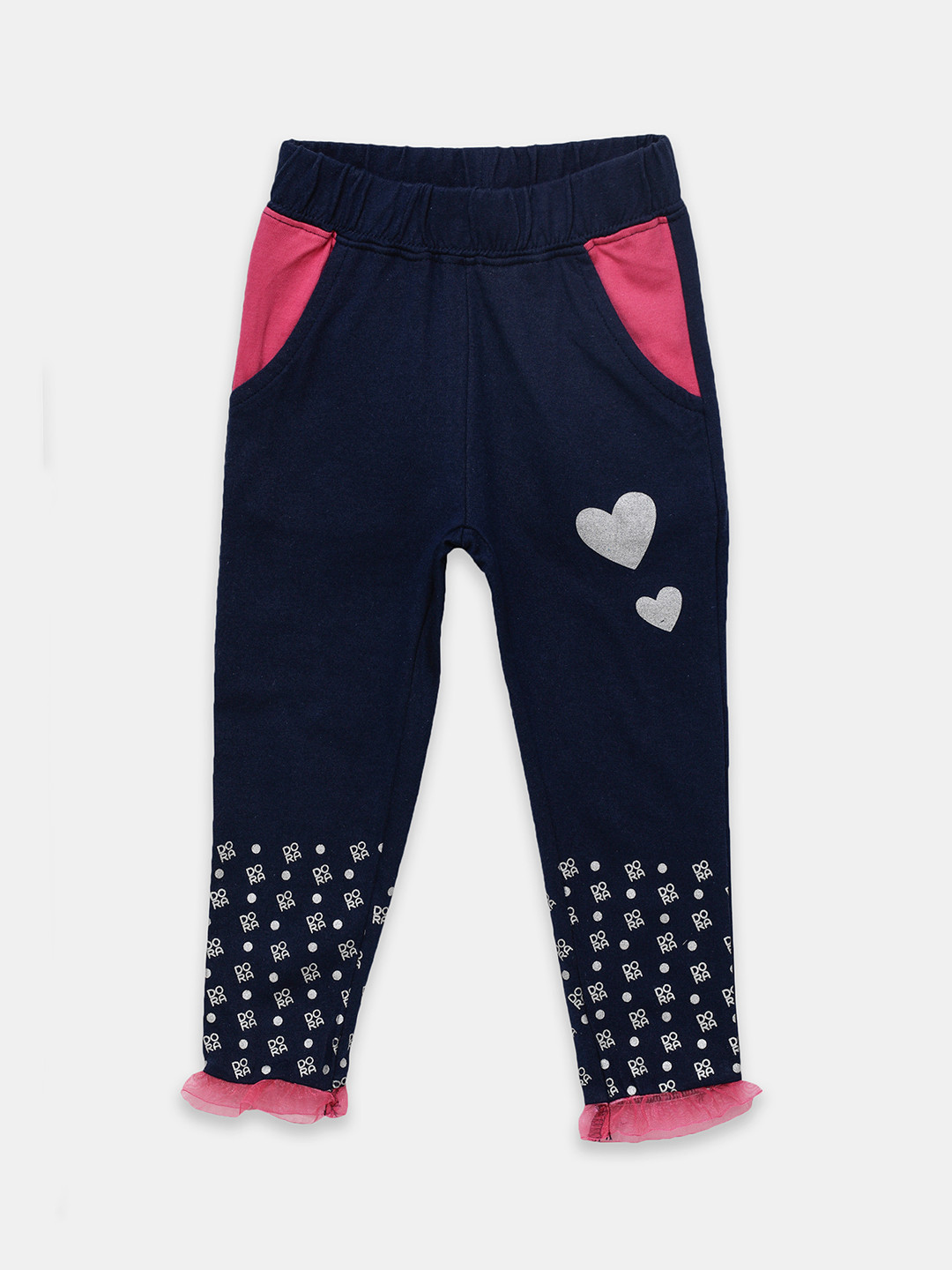 

toothless Girls Navy Blue & Grey Printed Pure Cotton Jeggings
