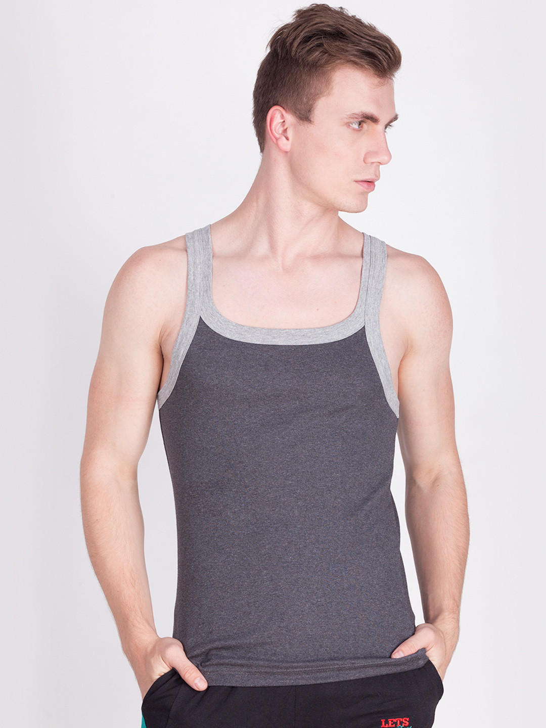 

Force NXT Men Super Combed Cotton Soft Rib Multicolour Gym Vest, Grey