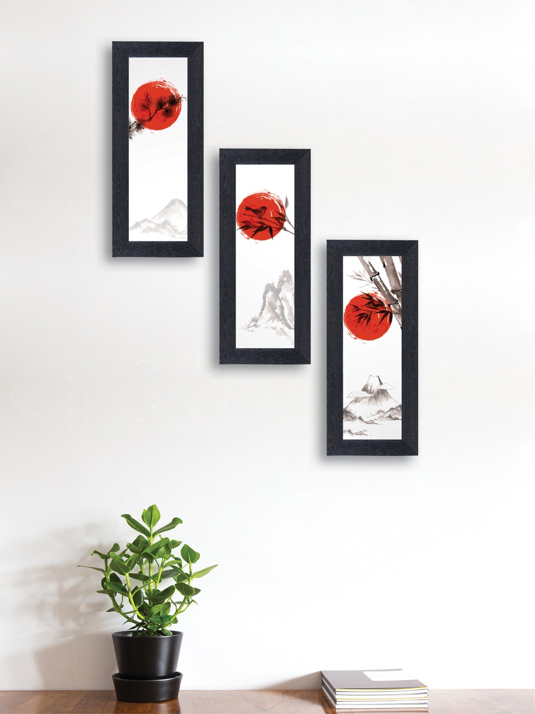 

nest ART Set of 3 White & Red Nature Synthetic Wood Wall Art