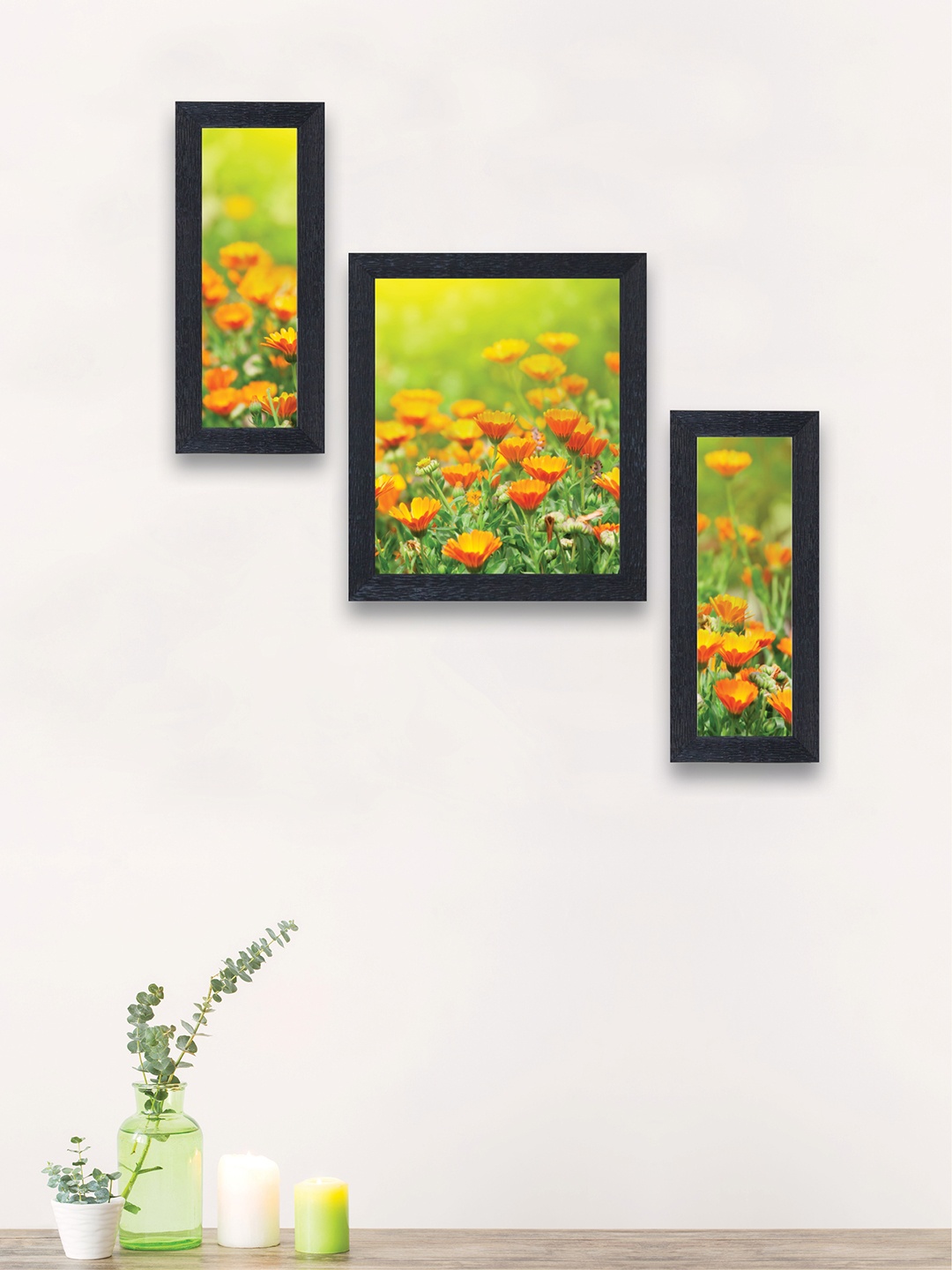 

nest ART Set of 3 Green & Yellow Beautiful Nature Floral Synthetic Wood Wall Art