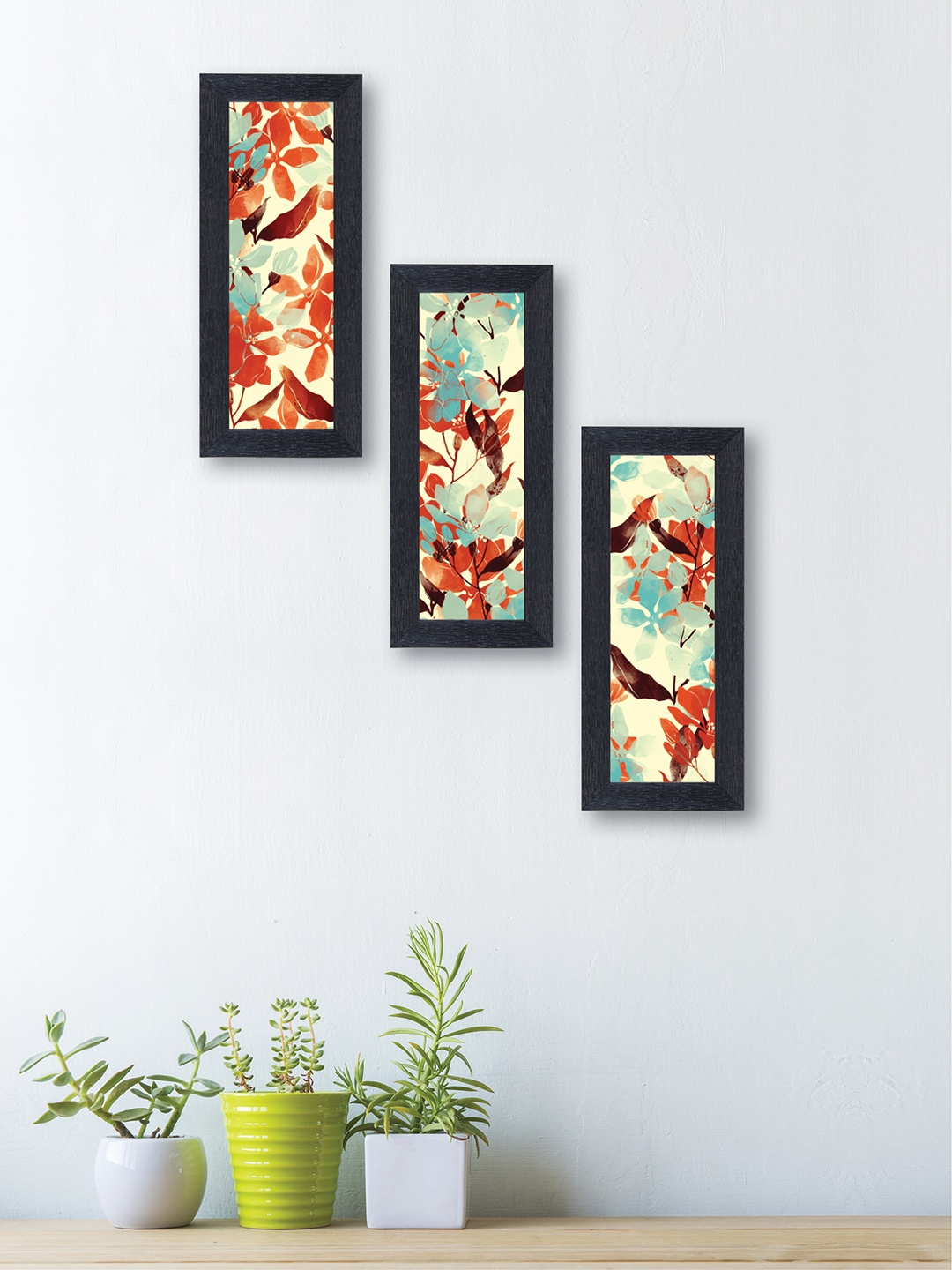 

nest ART Set of 3 Orange & Blue Botanical Synthetic Wood Wall Art