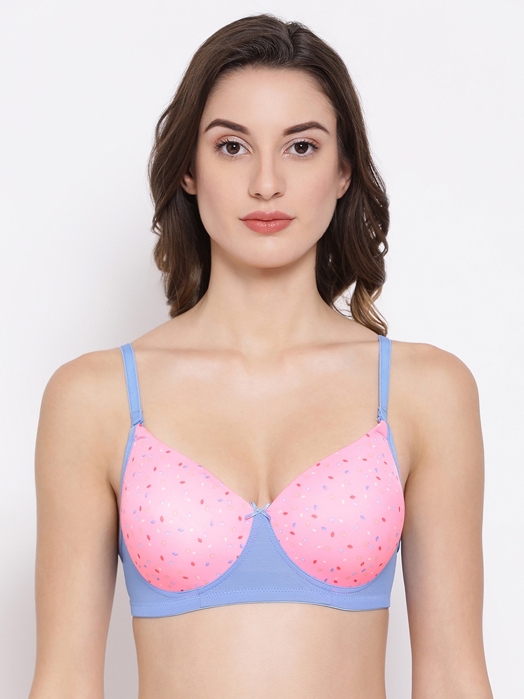 

Clovia Pink Printed Non-Wired Lightly Padded T-shirt Bra BR1792P1432B