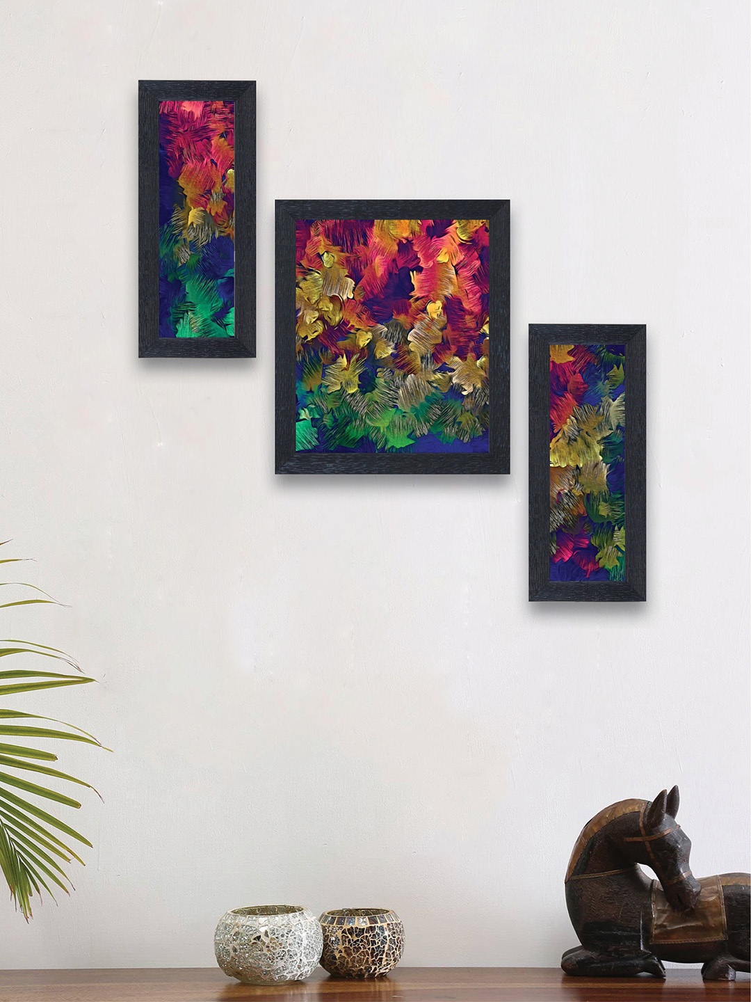 

nest ART Set of 3 Green & Pink Abstract Synthetic Wood Wall Art