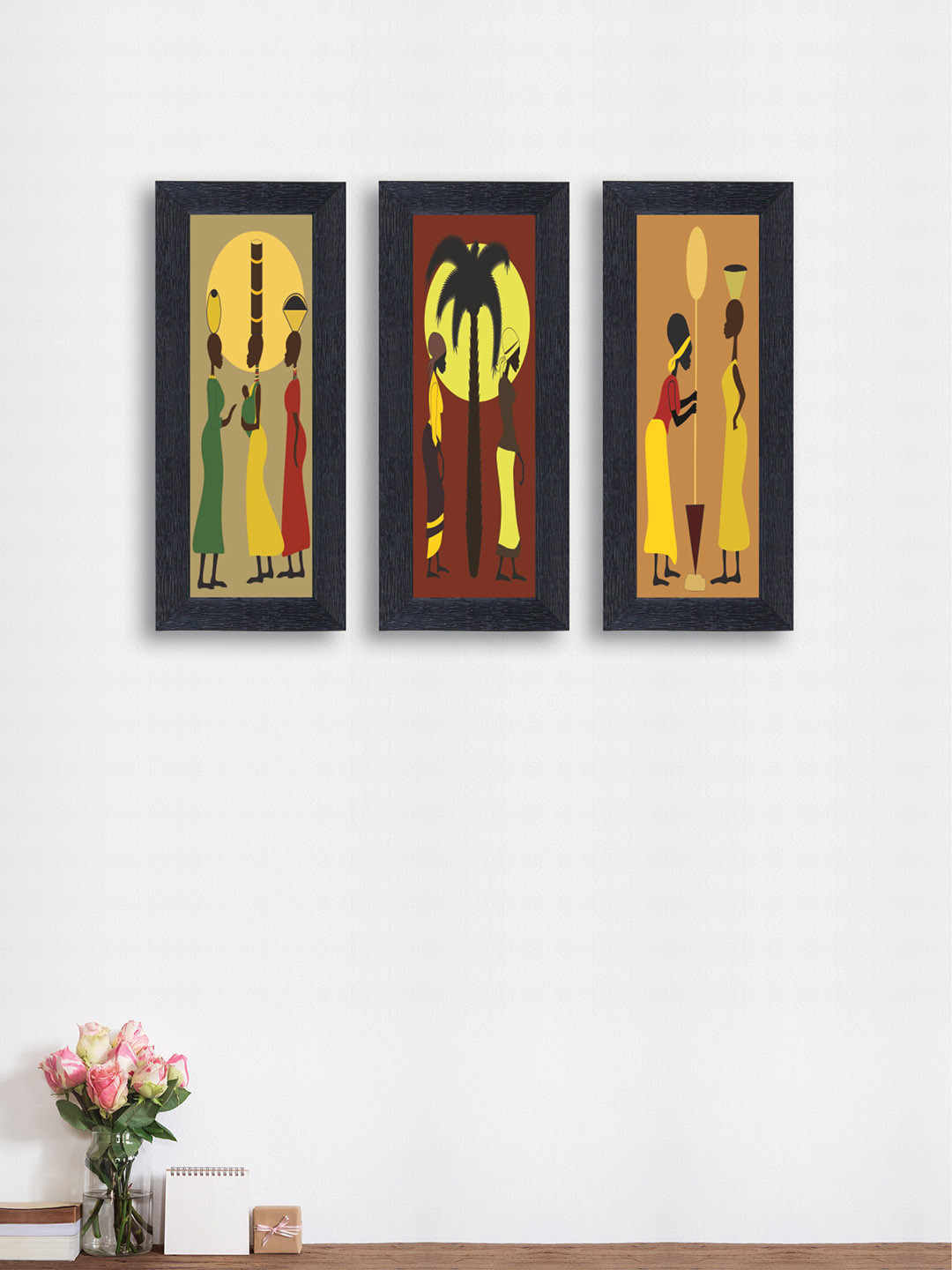 

nest ART Set of 3 Yellow & Brown Abstract Synthetic Wood Wall Art