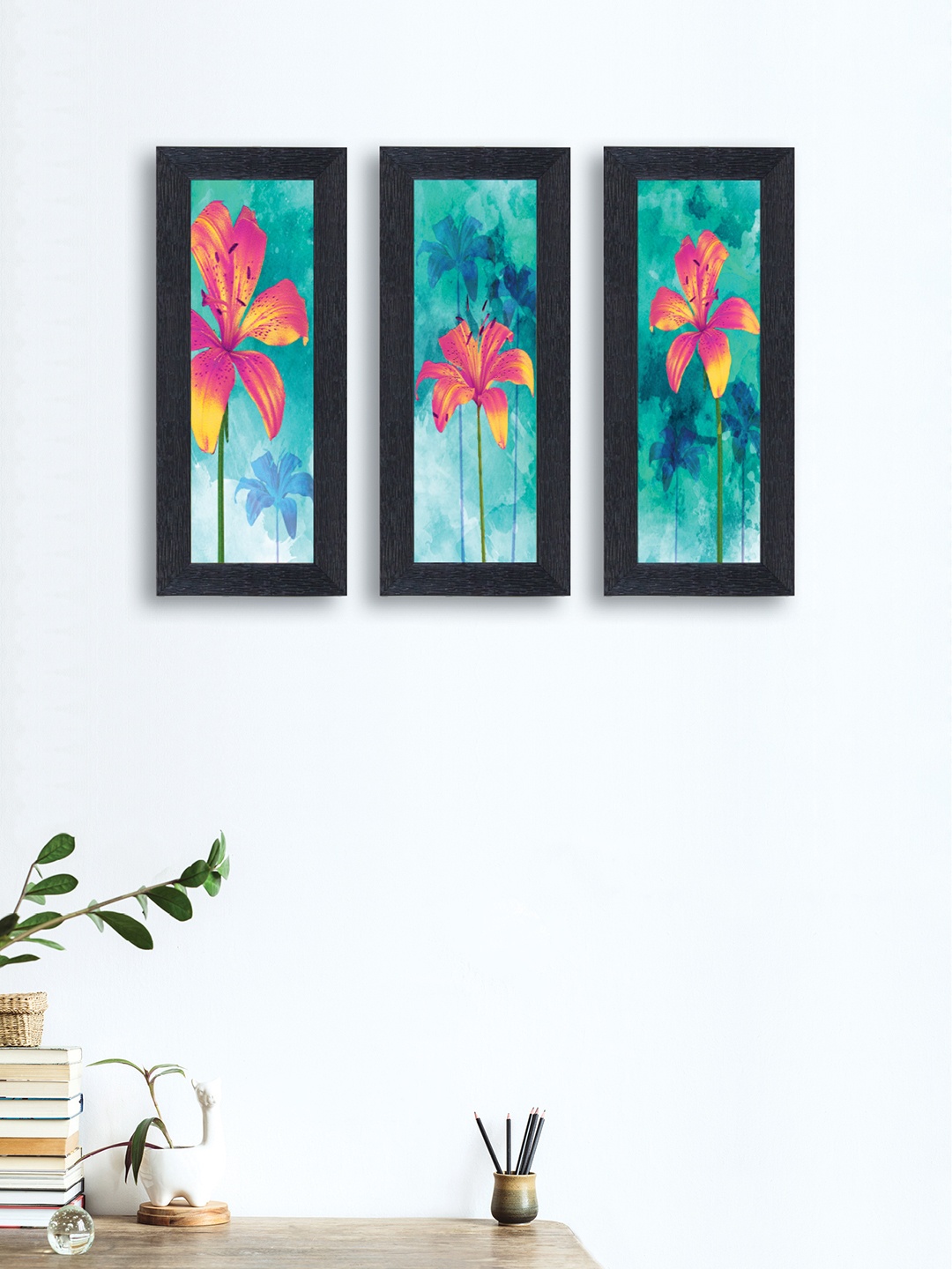 

nest ART Set of 3 Blue & Pink Flower Synthetic Wood Wall Art