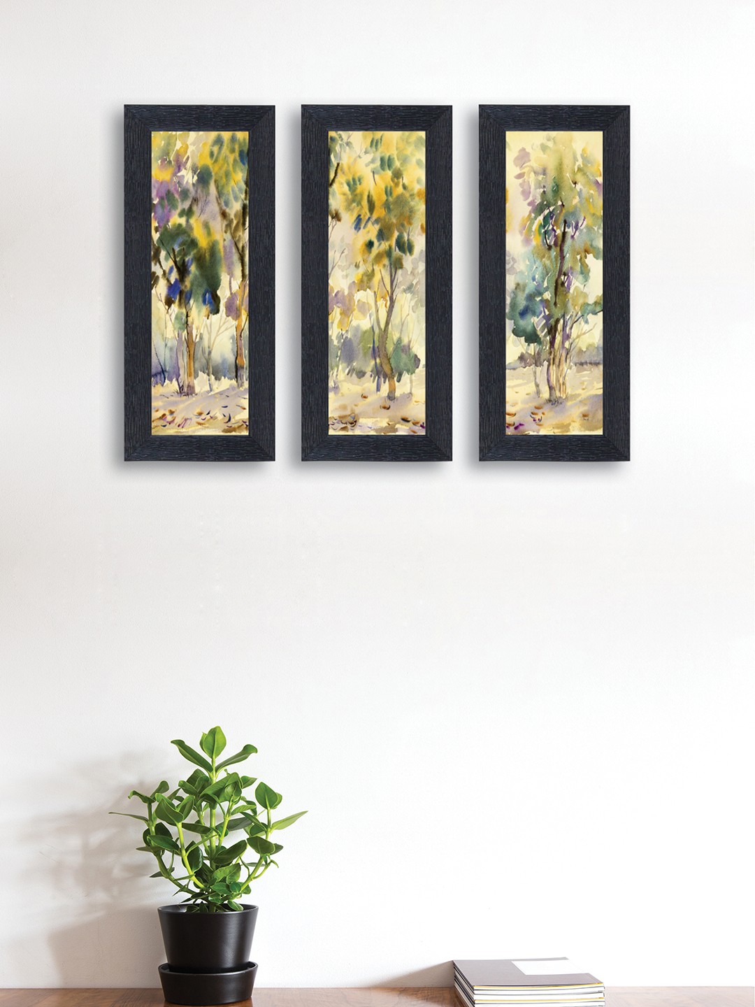 

nest ART Set of 3 Green & Yellow Abstract Synthetic Wood Wall Art