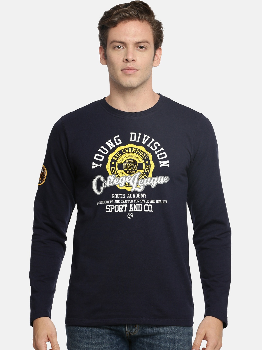 

ACTIMAXX Men Navy Blue & White Printed Round Neck T-shirt