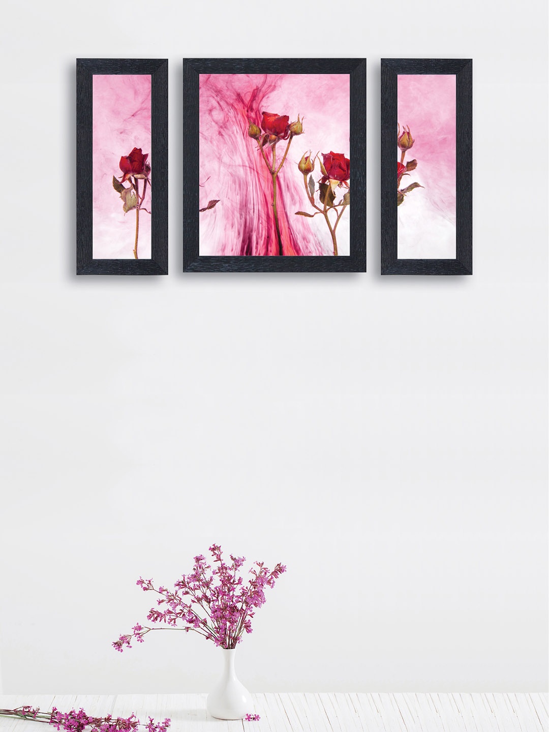 

nest ART Set of 3 Pink & Red Rose Synthetic Wood Wall Art
