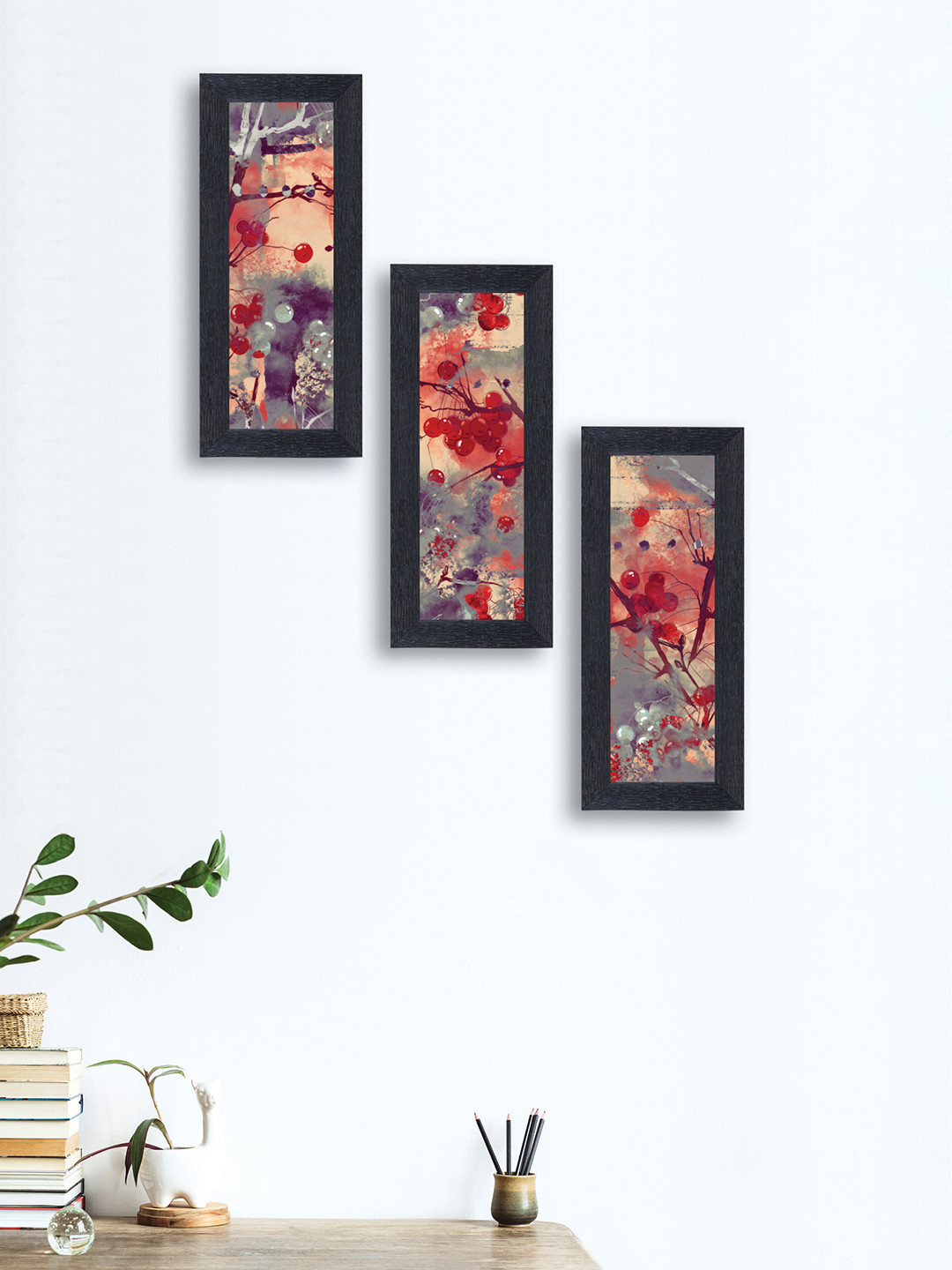 

nest ART Set of 3 Red & Grey Textured Frame Abstract Wall Painting