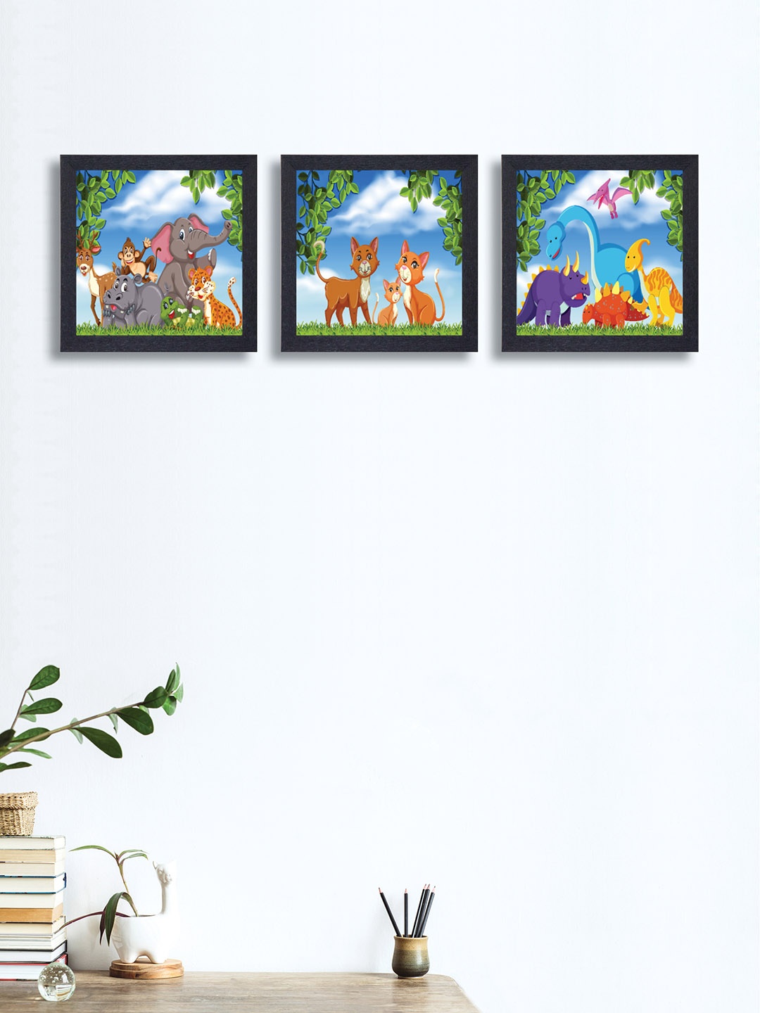 

nest ART Set of 3 Blue & Brown Wild Animals Synthetic Wood Wall Art