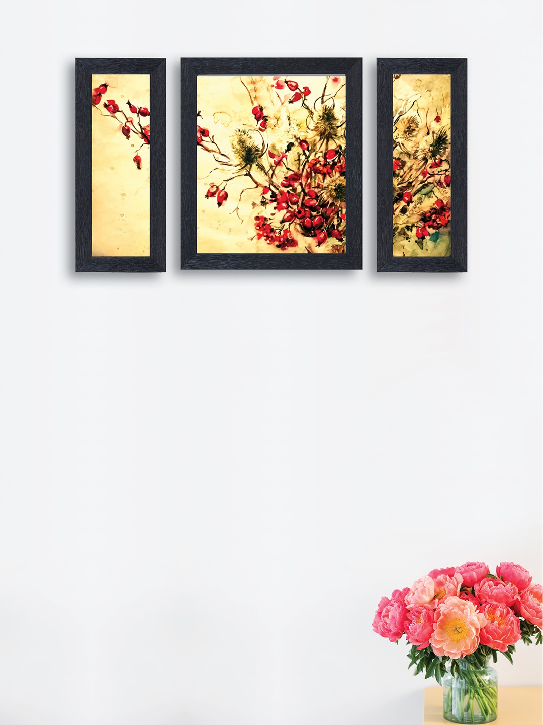 

nest ART Set of 3 Black & Red Abstract Wall Painting